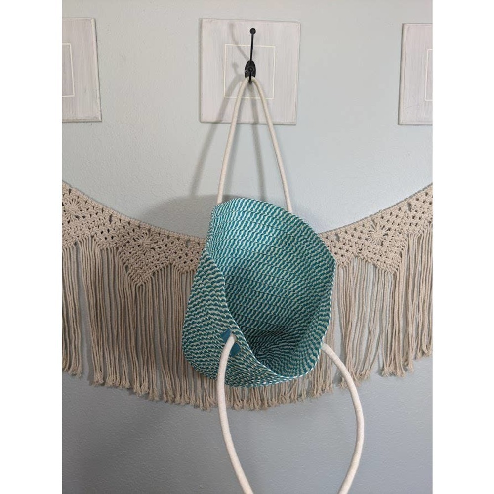 Woven Teal and White Beach Bag - Picture 4 of 6